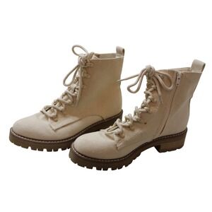 Universal Thread Cream Parker Combat Boots Women 9 Canvas Lug Sole Lace Up‎ Zip